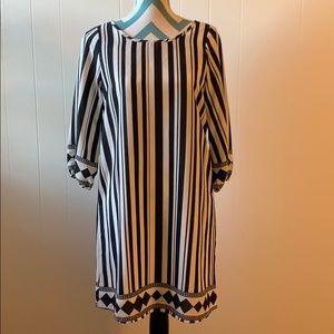Karlie Black/White Stripe 3/4 Sleeve Dress